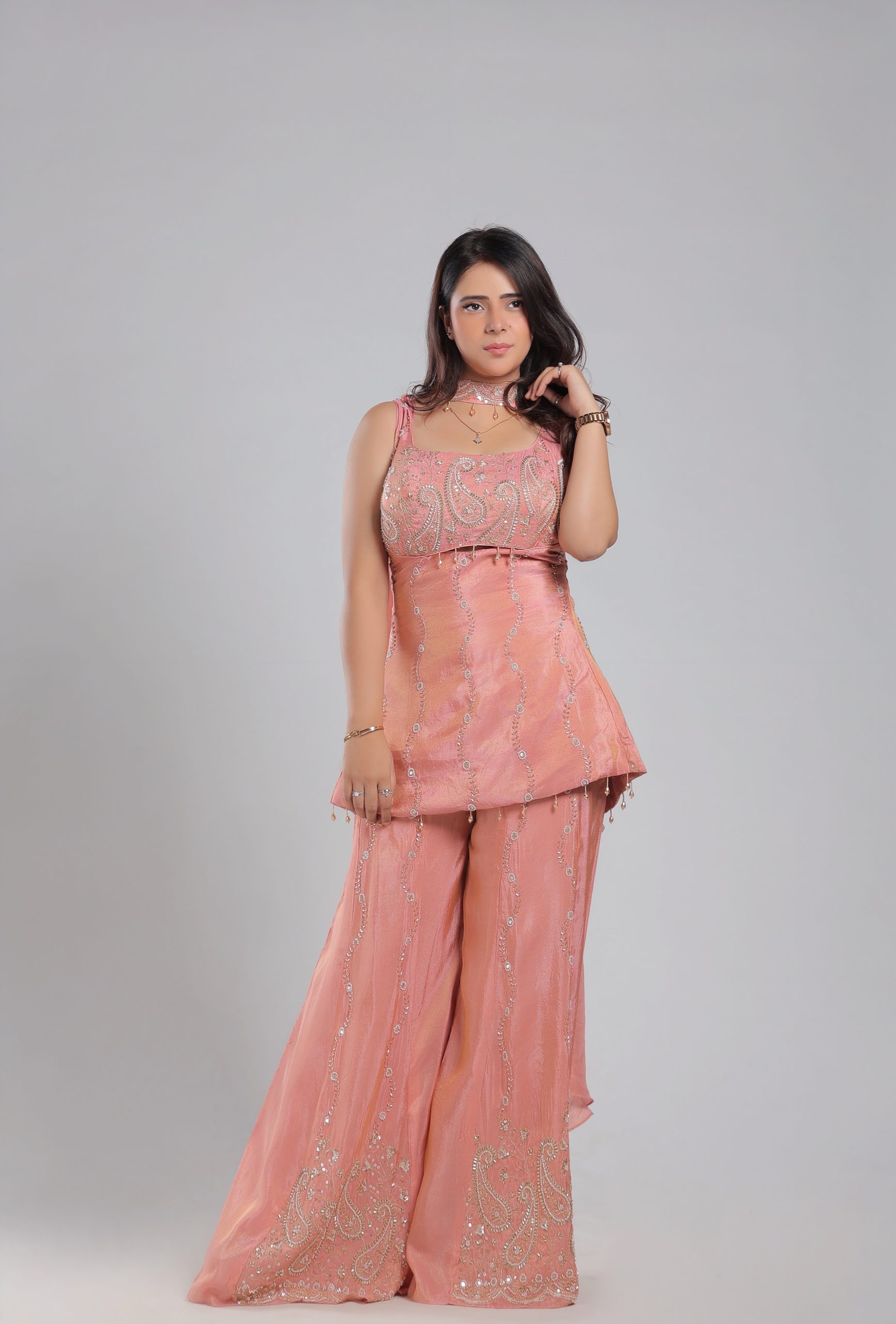 Pink Embroidered Sharara Set - Image 3