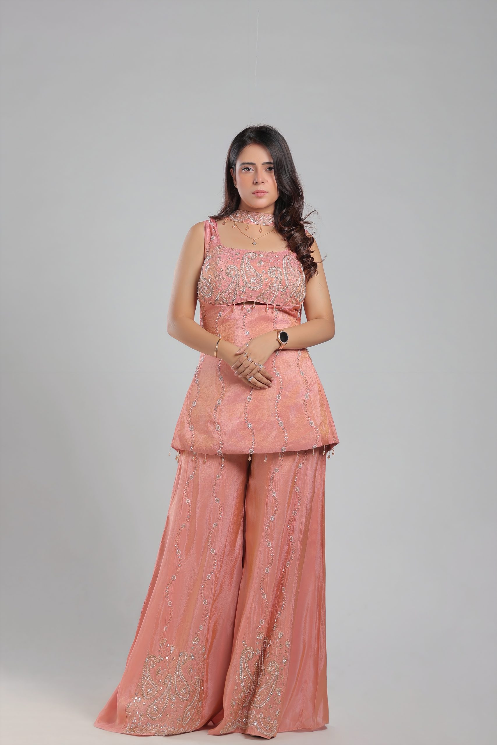 Pink Embroidered Sharara Set - Image 2