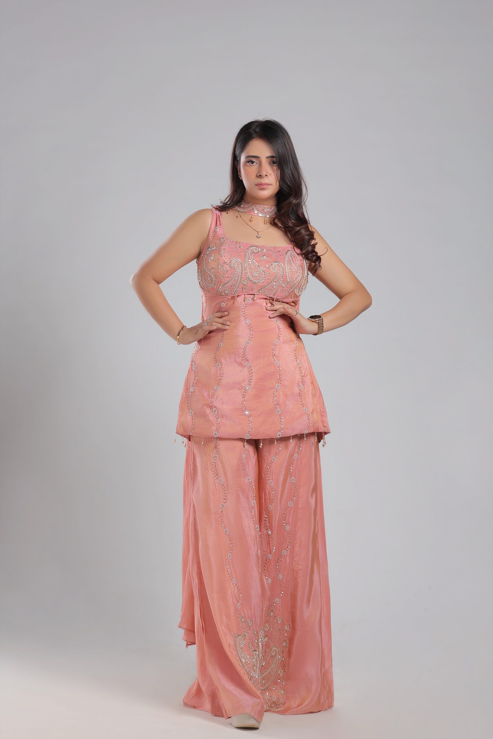 Pink Embroidered Sharara Set
