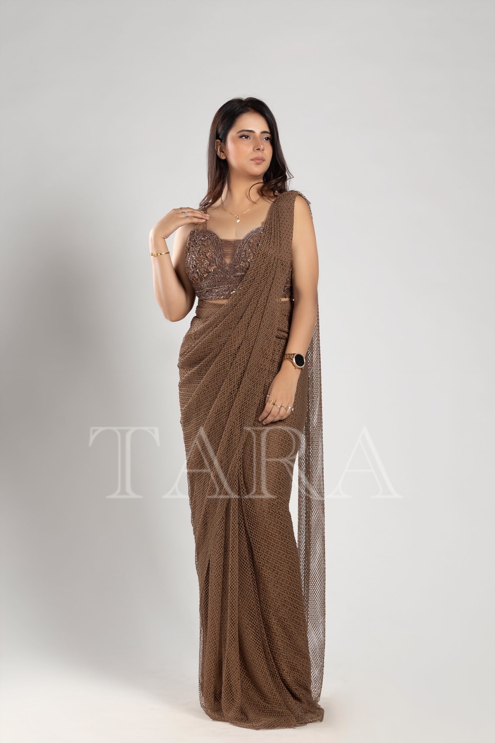 Pre Drape Embroidered Saree
