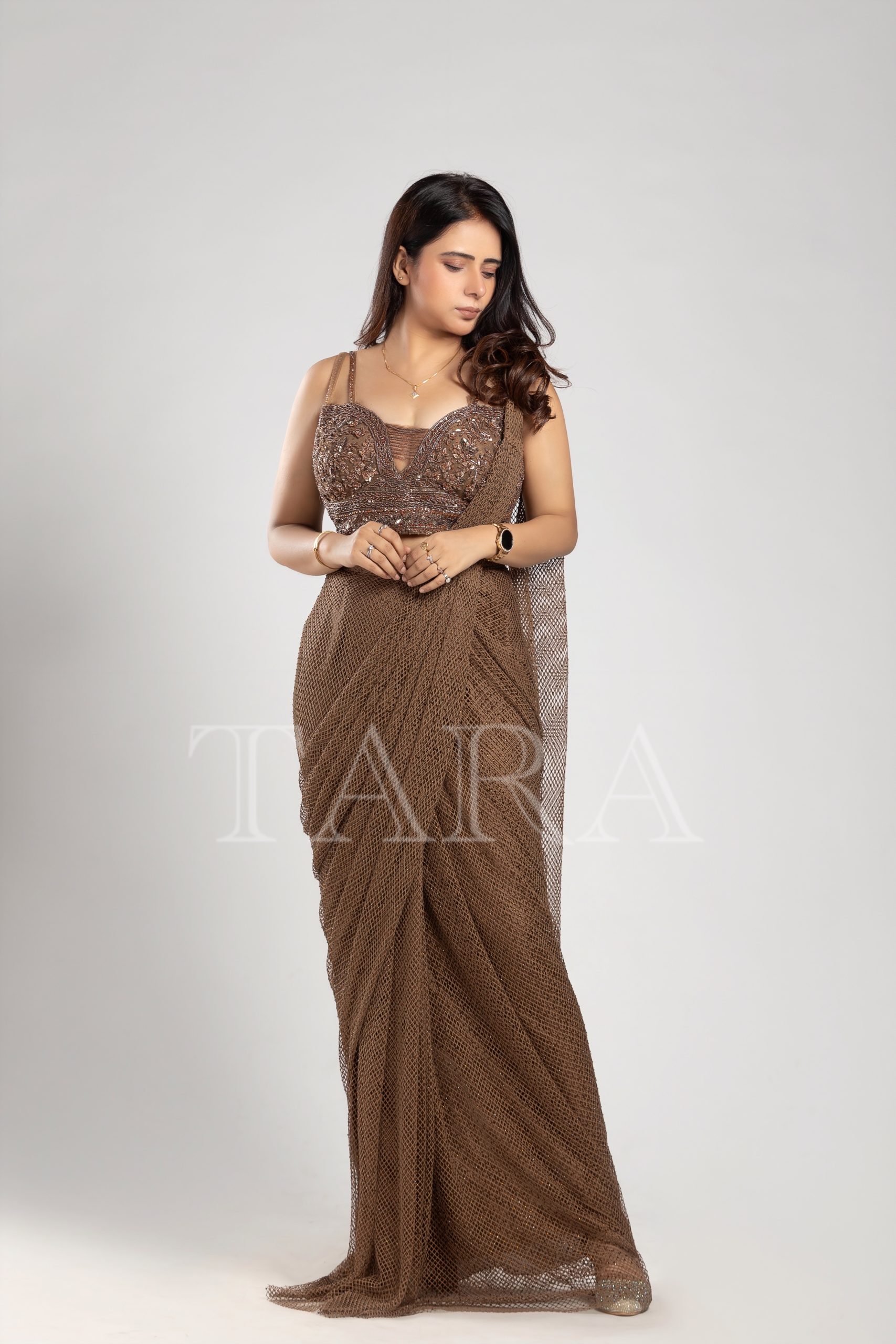 Pre Drape Embroidered Saree - Image 4