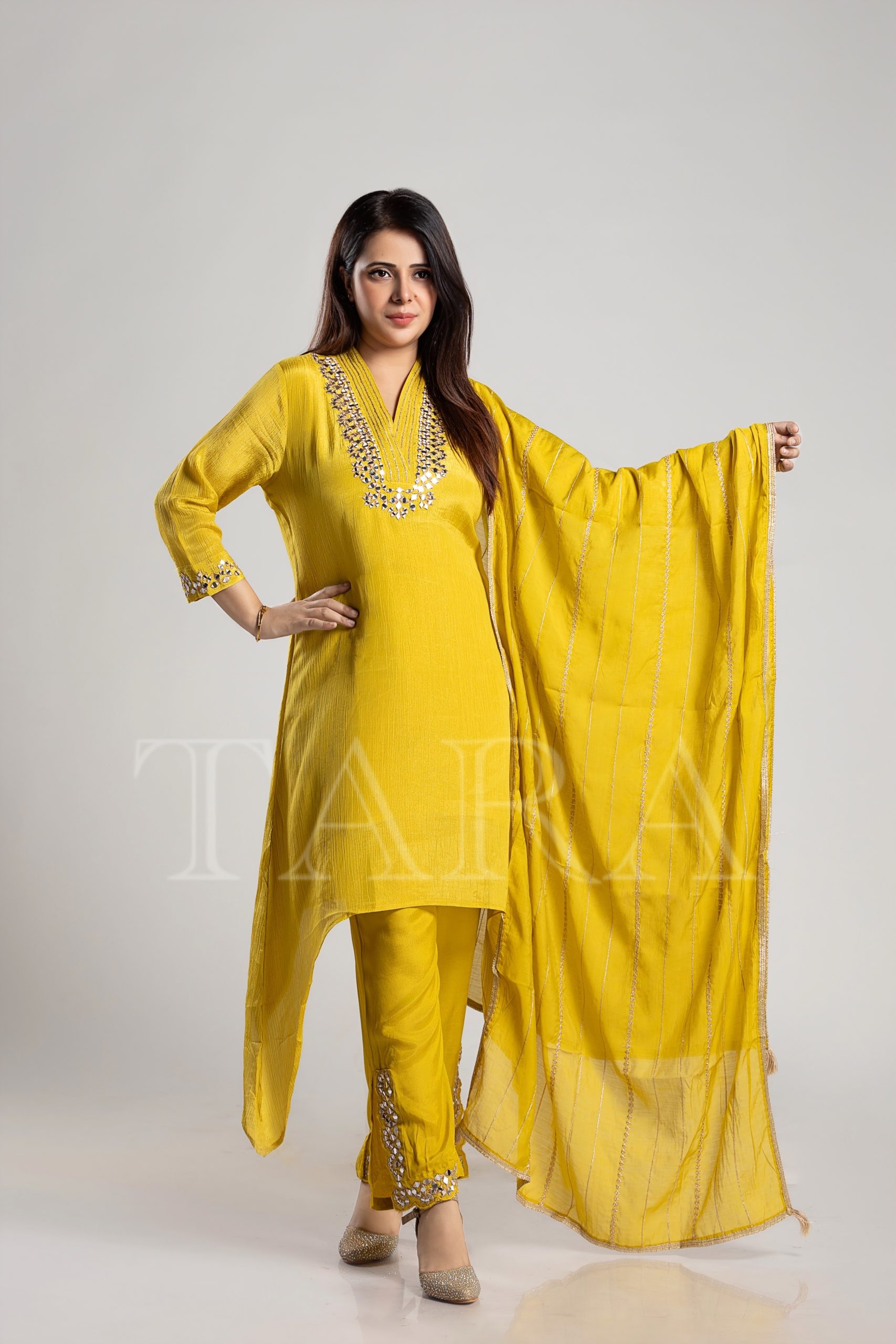 Embroidered Mustard Yellow Suit - Image 2