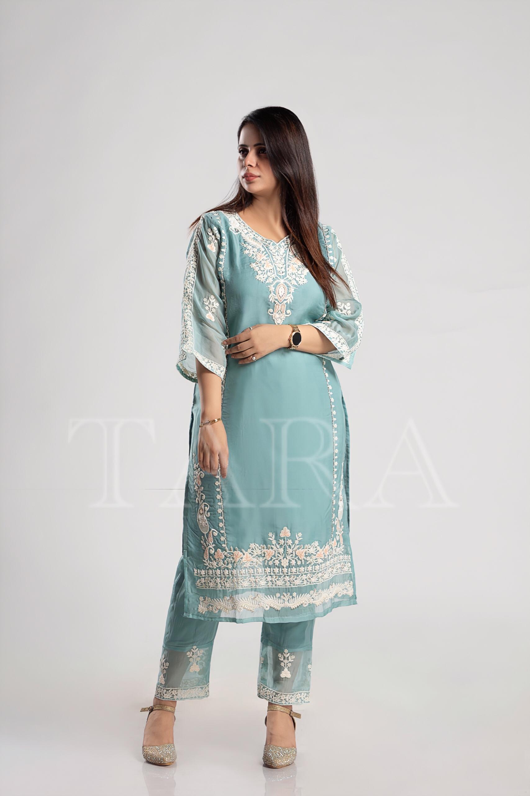 Blue Embroidered Suit Set