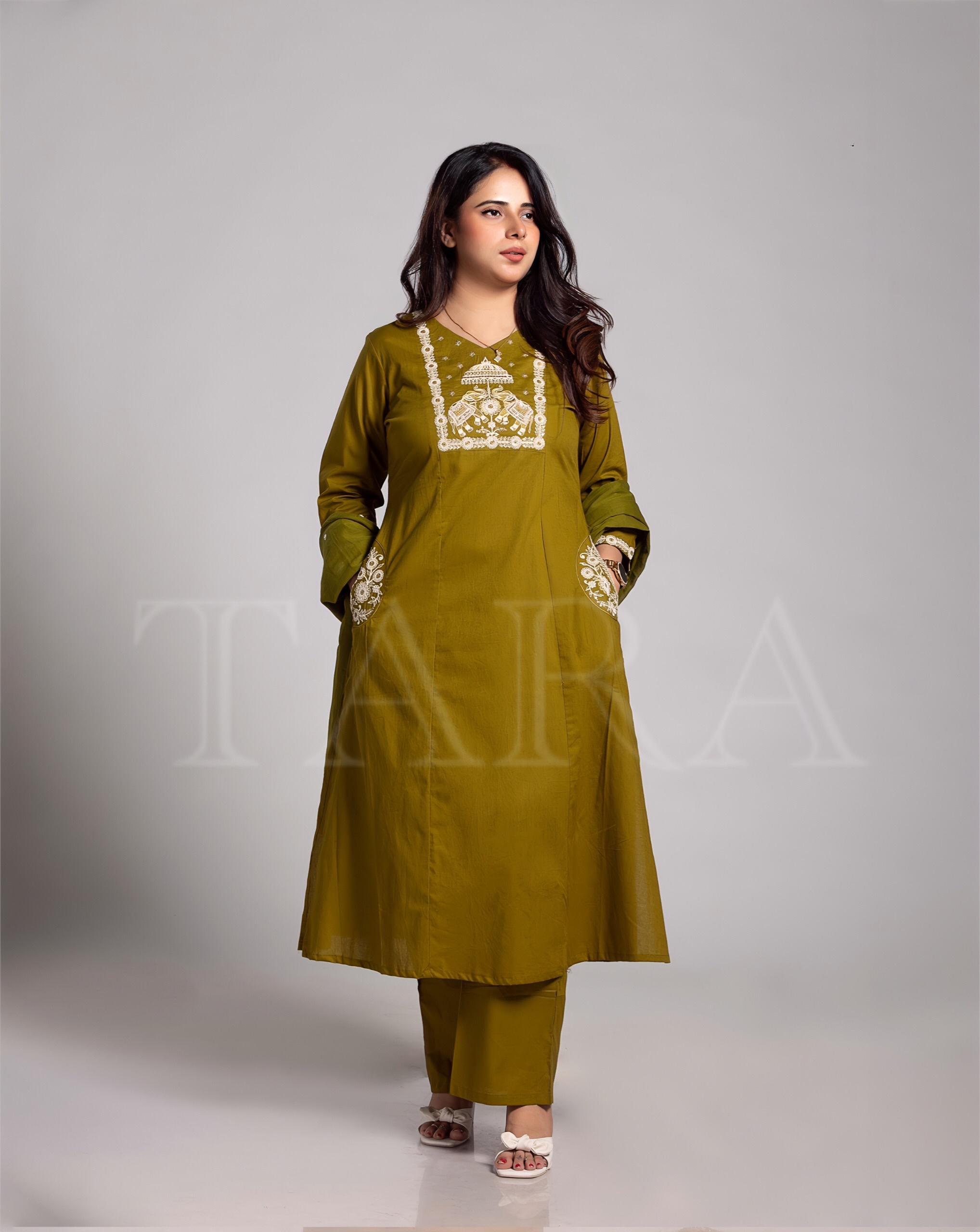 Olive Green Kurta Set - Image 6