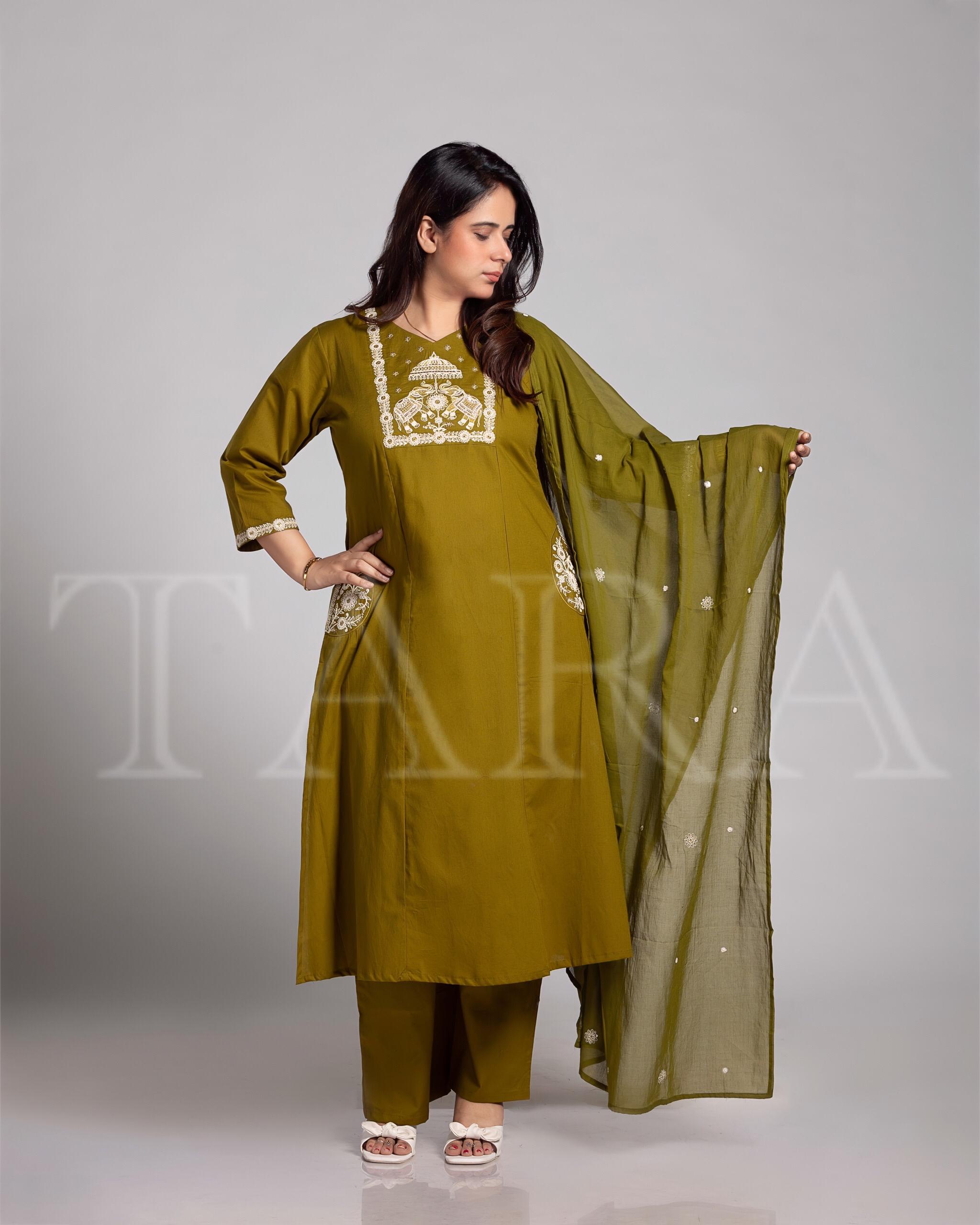 Olive Green Kurta Set - Image 2